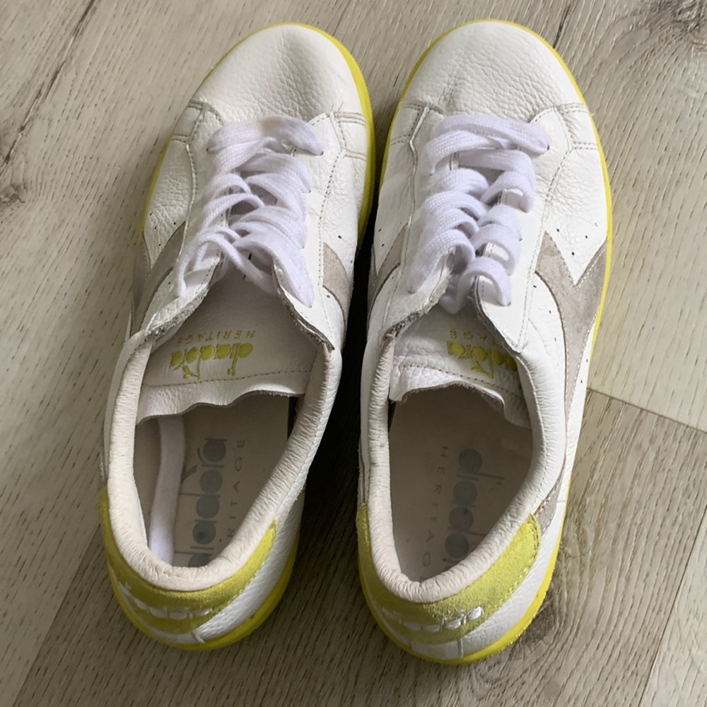 Diadora Heritage Montecarlo Sneaker 1977 Shoe White yellow size 8 made in Italy‎ - Picture 10 of 11